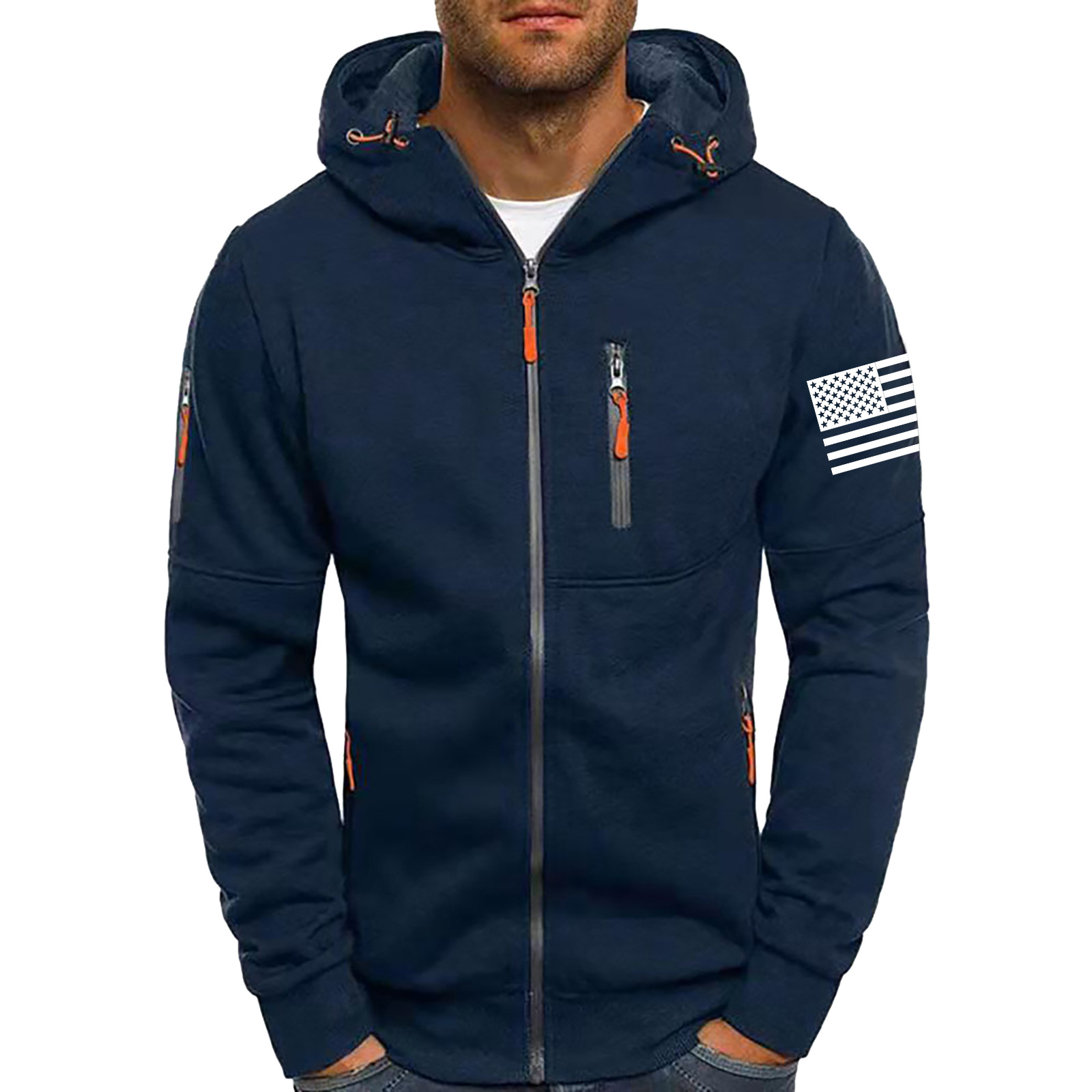 Men's American Flag Hoodie Jacket Zip Up Vacation Streetwear Fleece Hoodie-Comfort & Reliable