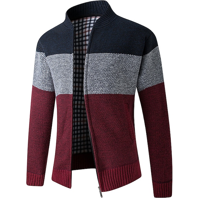 Men's colorblocked stand-up collar warm cashmere jacket-Comfort & Reliable
