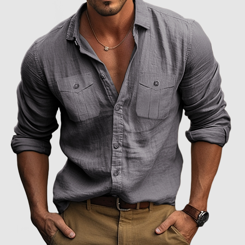 Men's Cotton Linen Pocket Shirt-Comfort & Reliable