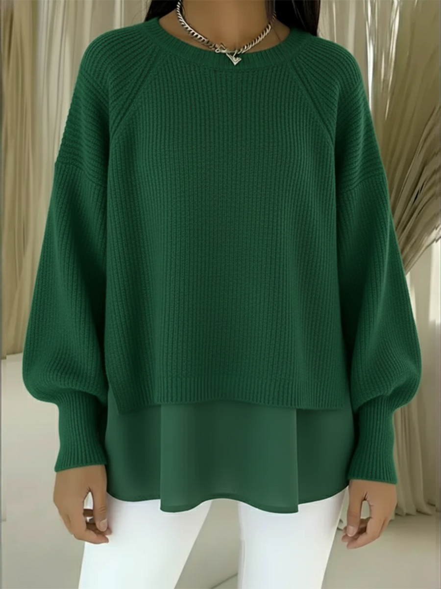 CLEARANCE SALE🔥 Women's Comfortable Patchwork Faux Two-piece Lantern Sleeve Sweater