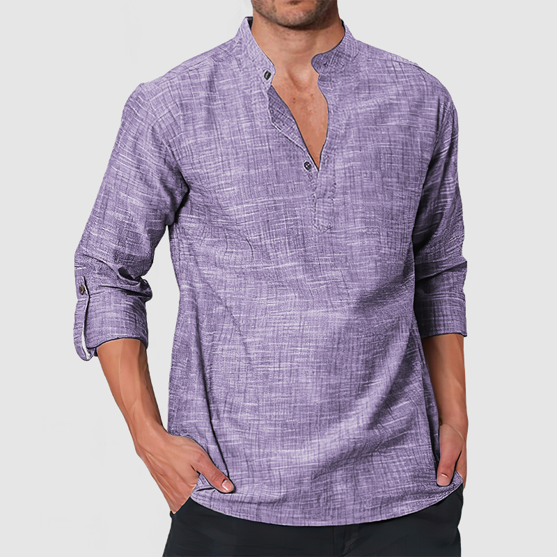 Men's Casual Linen Long Sleeve Henley Shirt-Comfort & Reliable