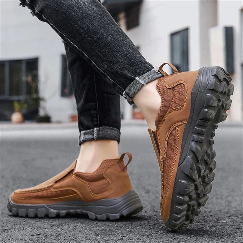 (Medical Certification) Men's Orthopedic Genuine Leather Shoes for Diabetics, Arch Support Hiking Shoes for Plantar Fasciitis-Comfort & Reliable