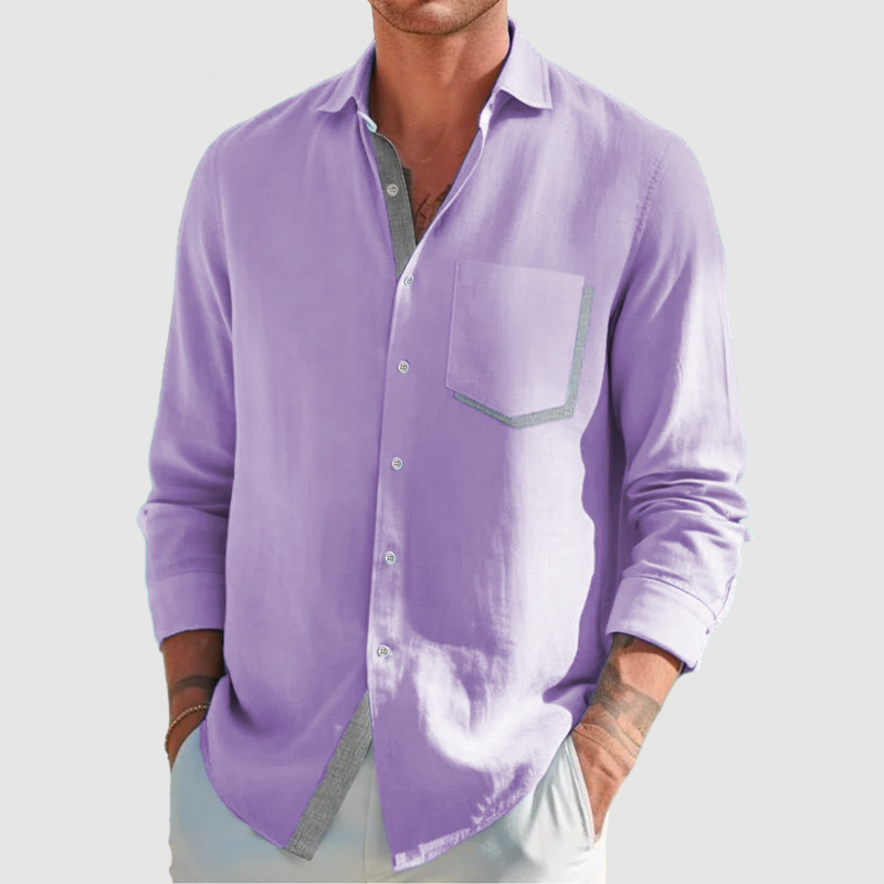 Men's Classic Color Block Patchwork Cotton Linen Shirt-Comfort & Reliable