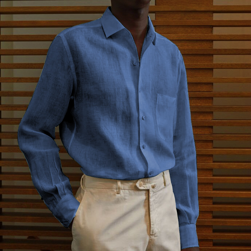 Men's classic casual cotton linen solid color shirt-Comfort & Reliable