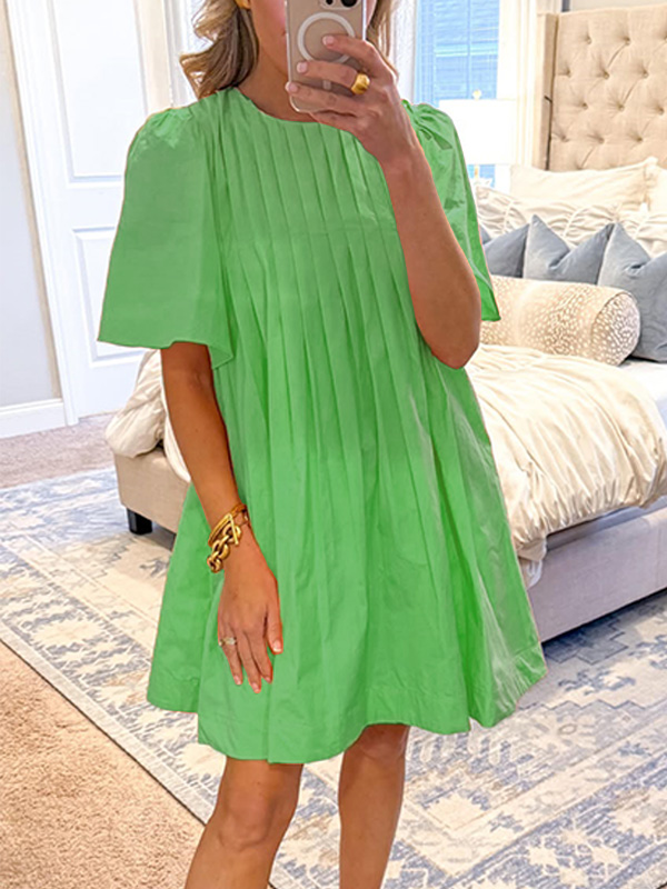 NEW🔥 Loose Round Neck Pleated Dress- Tax Free
