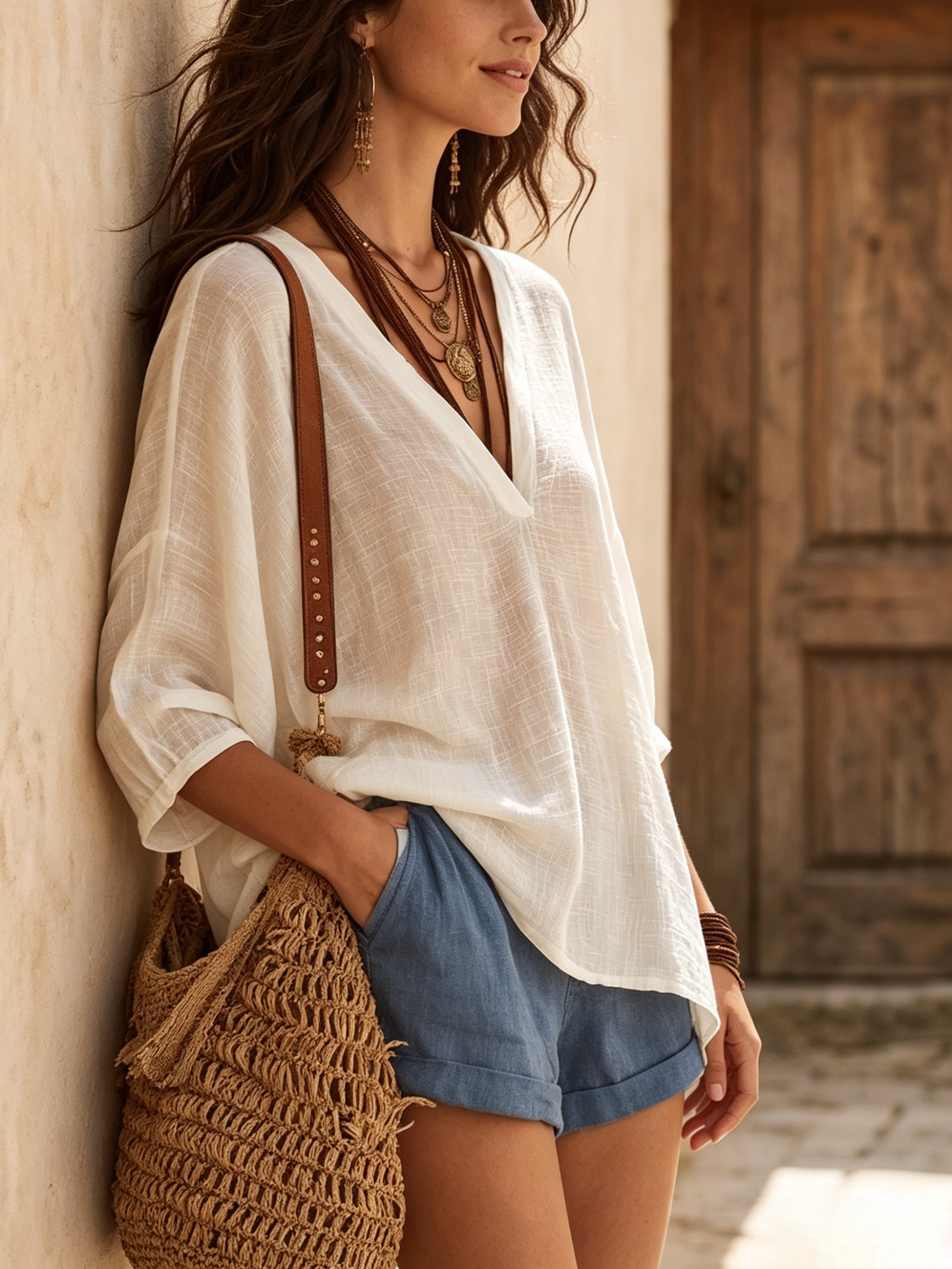 Casual V-neck Cotton Shirt