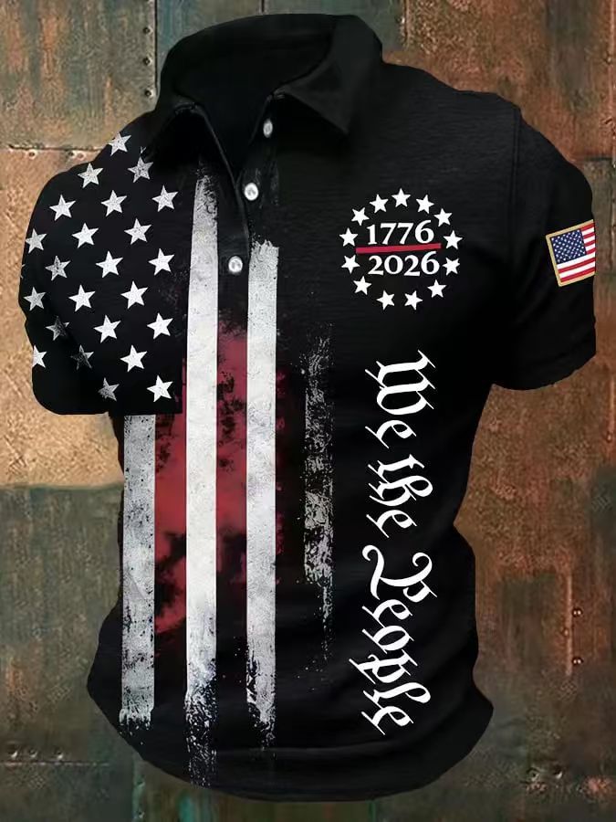 Men's American 250th Anniversary Print Casual Polo Shirt