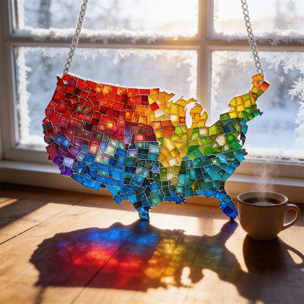 Mosaic-Style USA Map Suncatcher - Hang the Rainbow of America in Your Window-Comfort & Reliable