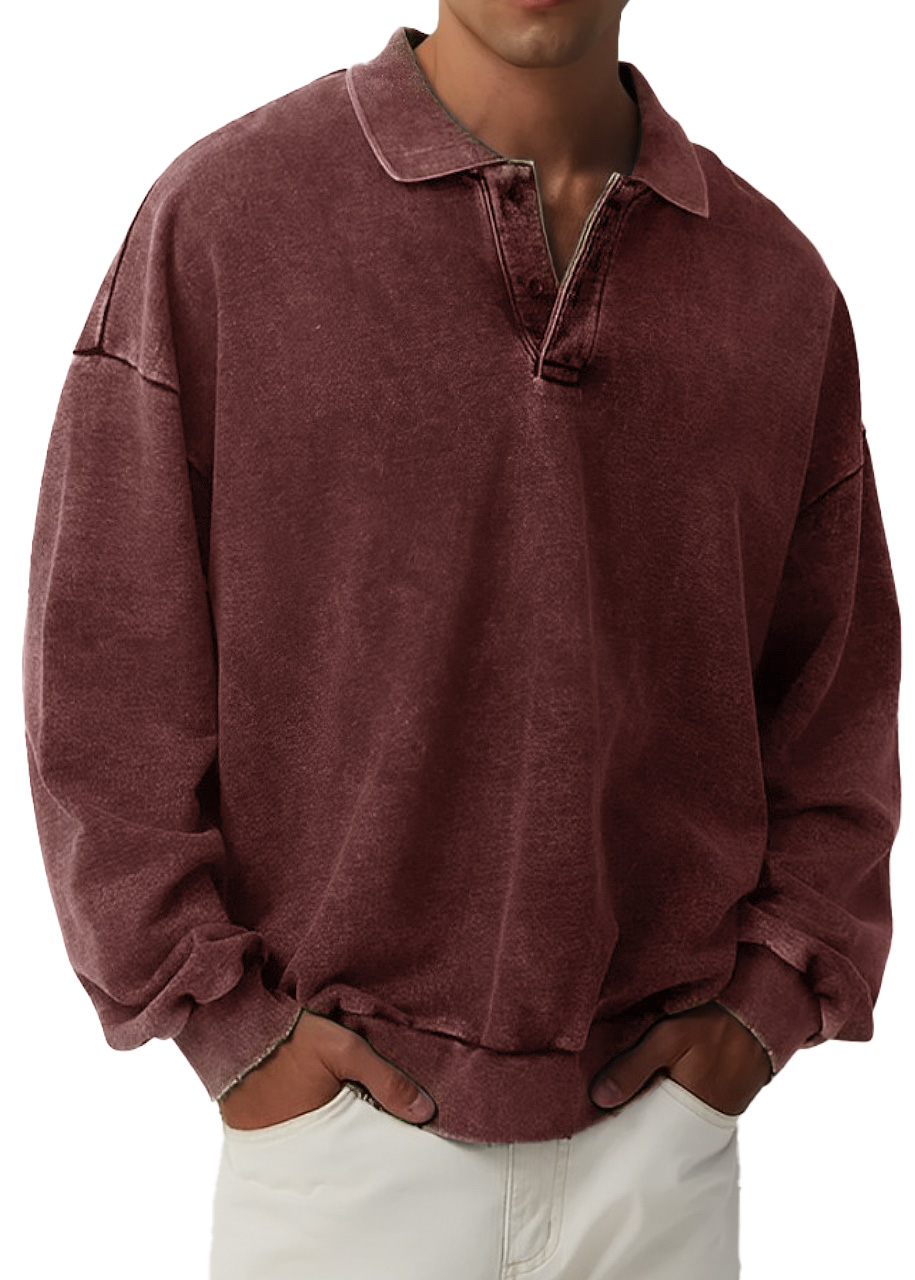 Men's Retro Fashion Distressed Lapel Long Sleeve Polo Sweatshirt-Comfort & Reliable