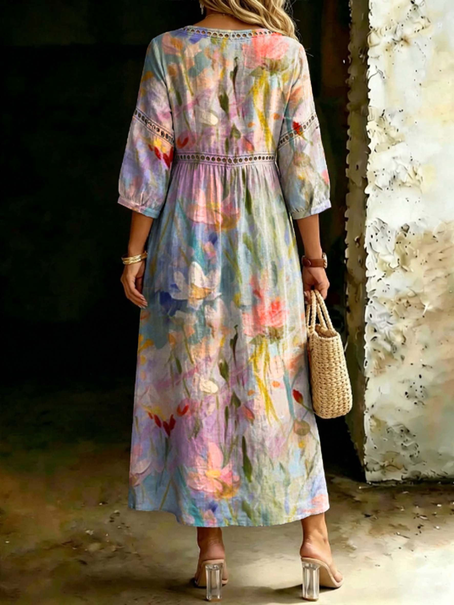 Women's Colorful Gradient Floral Casual Stylish Vacation Cotton Dress