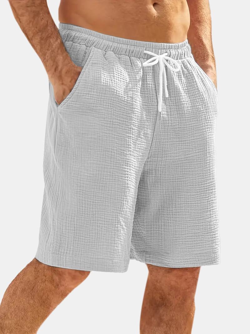 Men's Casual Hawaiian Bubble Wrinkle Comfortable Solid Color Beach Shorts