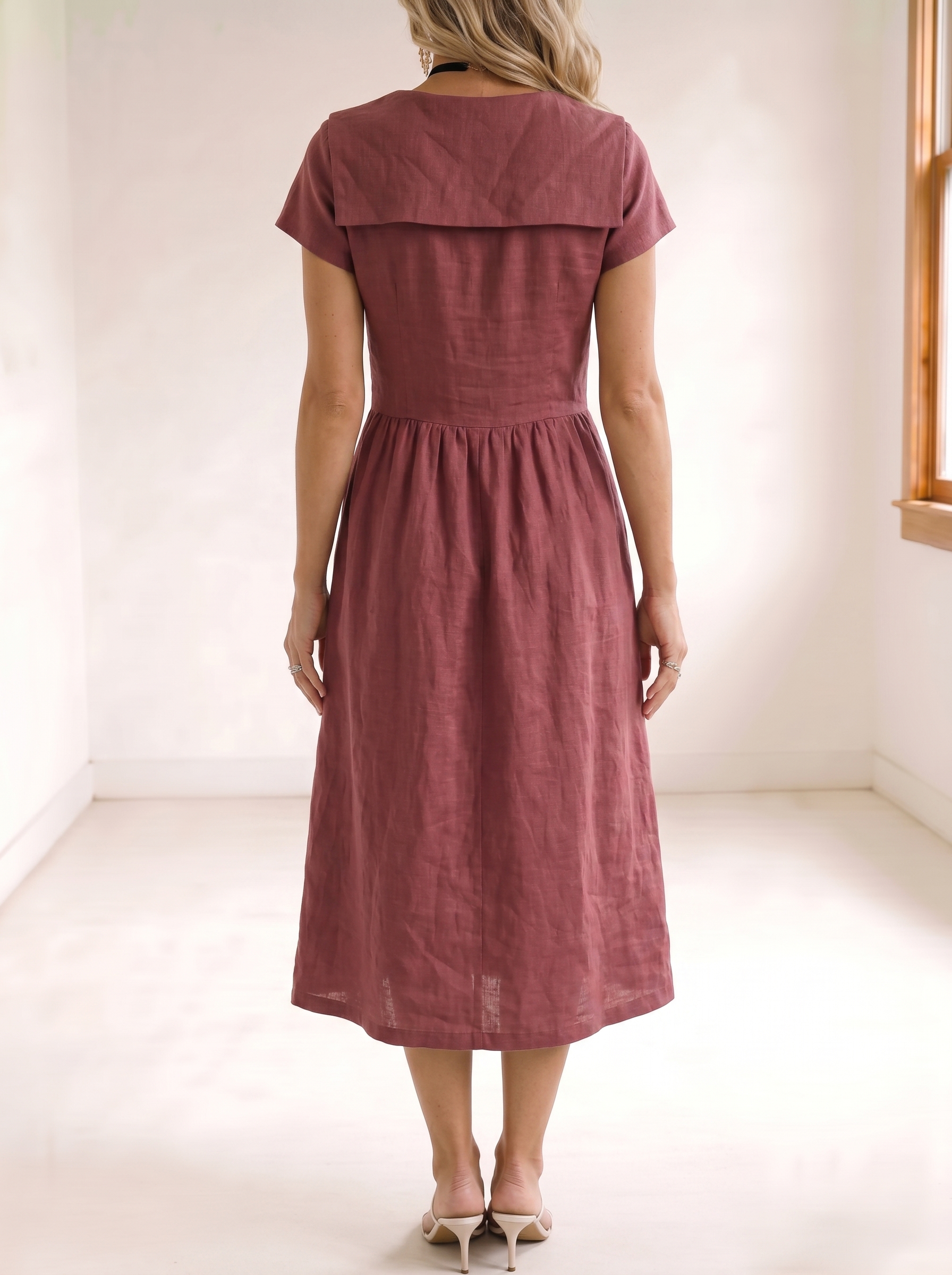 Women's Fashion Casual Retro V-neck Button-down Short-sleeve Shirt Dress
