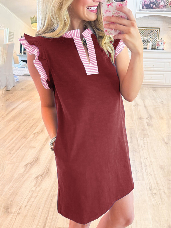 NEW🔥 Ruffle Hem Patchwork Mini Dress- Tax Free