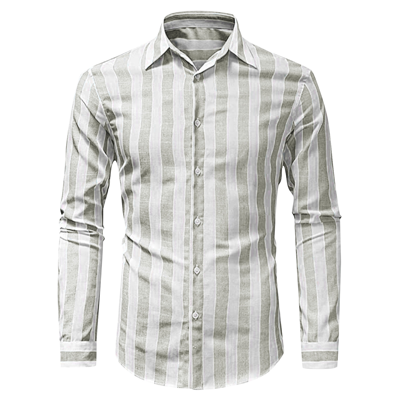 Men Fashion Casual Striped Print Cotton Linen Buckle Turn Down Collar Long Sleeve Shirt-Comfort & Reliable
