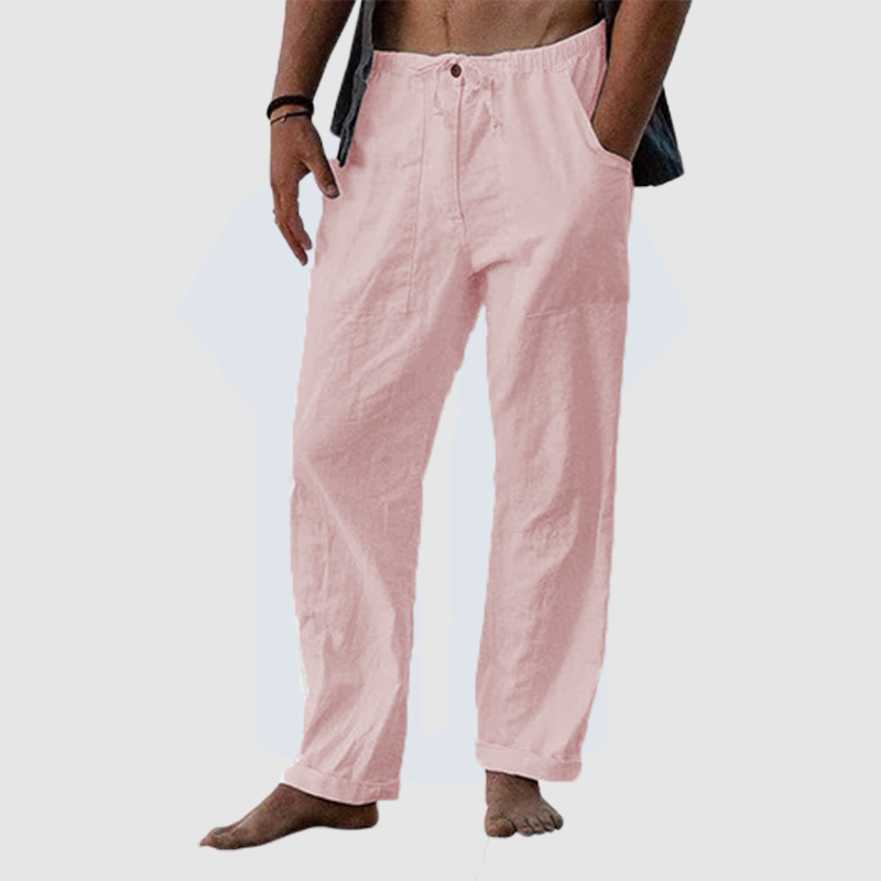 Men's summer cool pure linen wide leg pants thin pure color loose tight rope casual loose pants-Comfort & Reliable