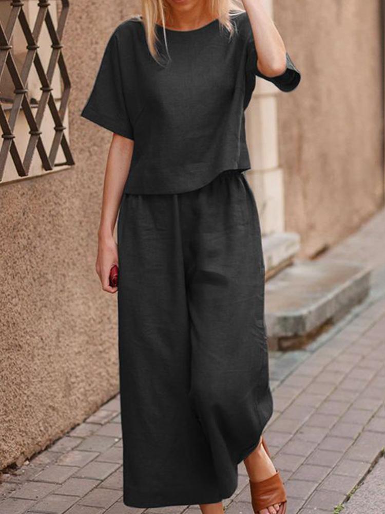Casual and Loose Solid Color Set of Two Pieces-Comfort & Reliable