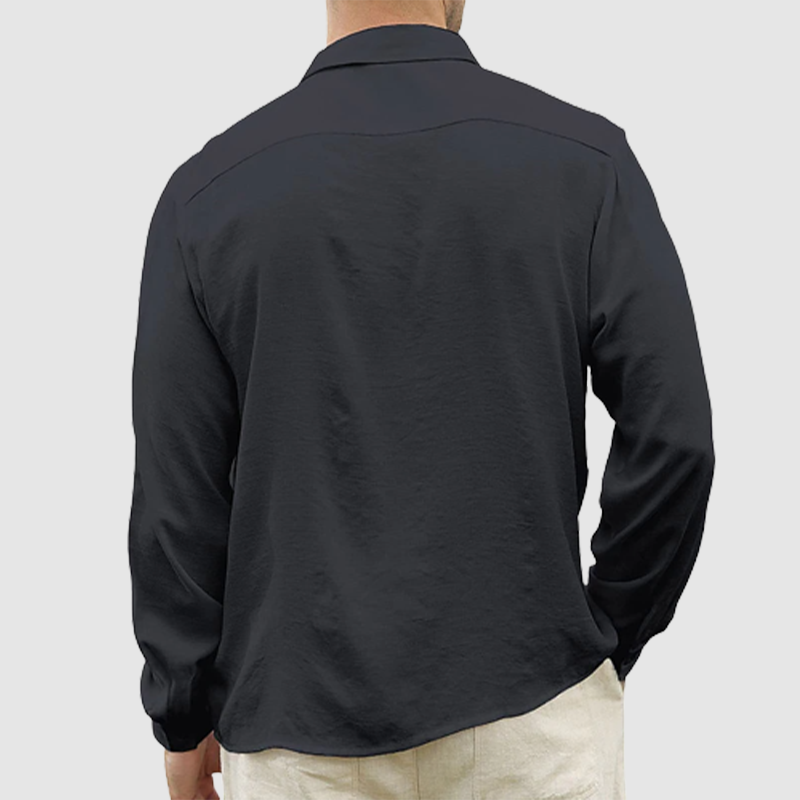 Men's summer casual button-up shirt long sleeve solid color holiday shirt-Comfort & Reliable