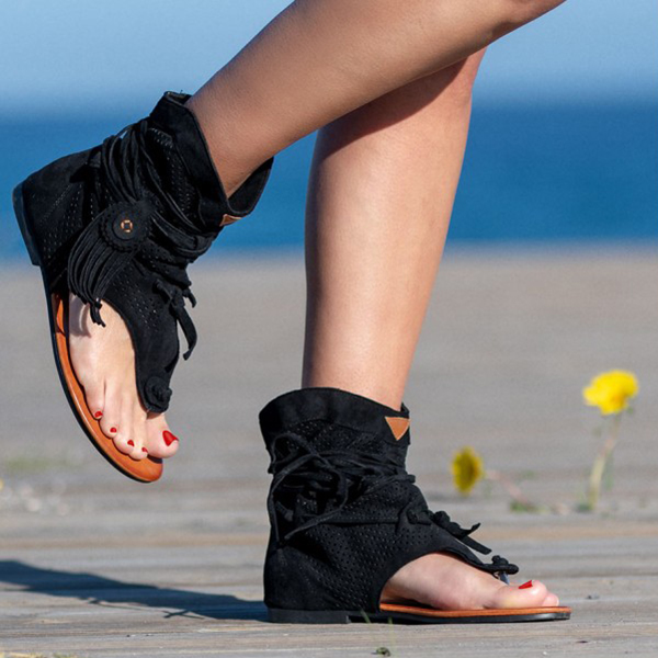 😍Last Day 50% OFF😍-Womens Back Strappy Retro Bohemian Tassel Sandals-Comfort & Reliable