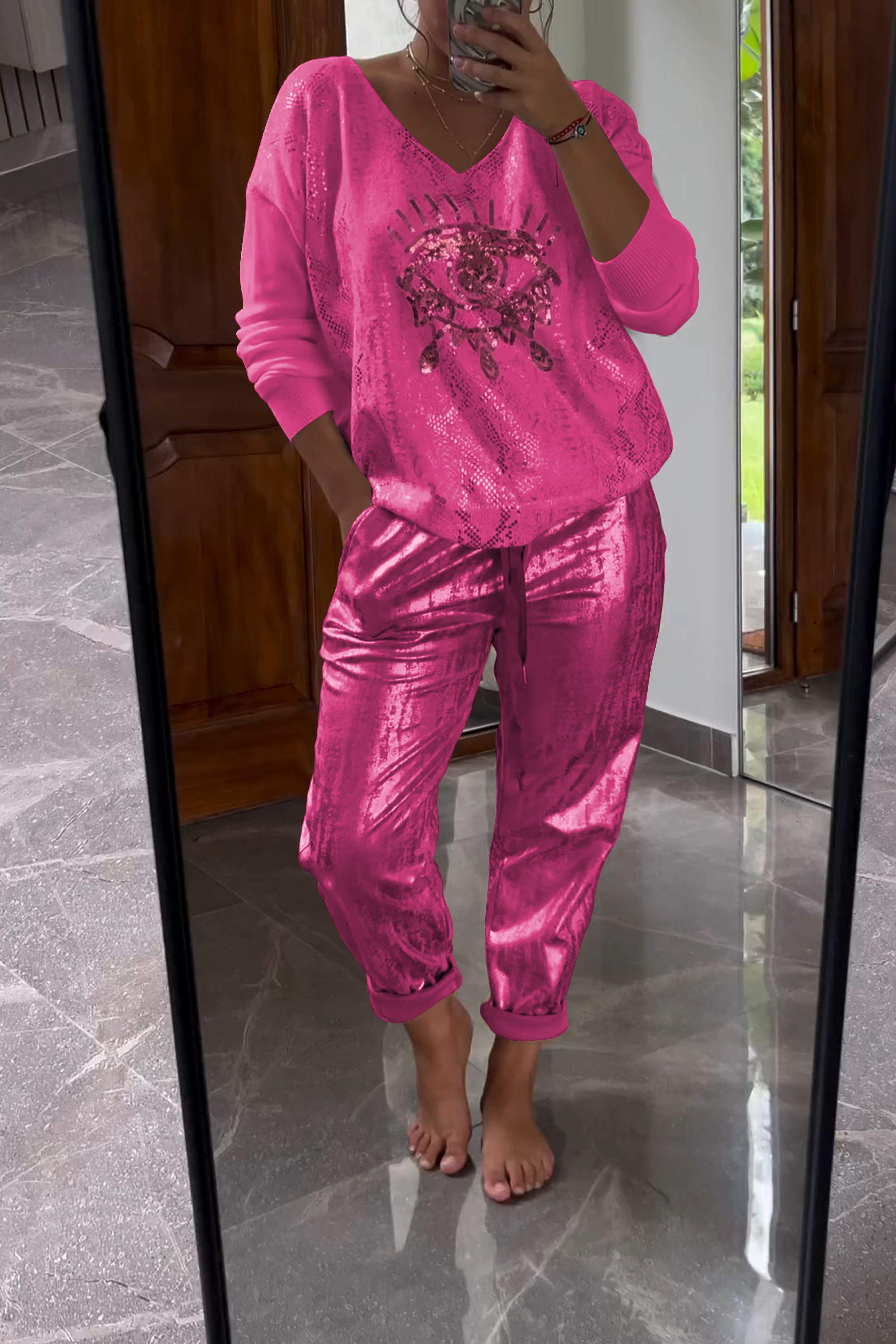 Fashionable Sequin Top And Bronzing Trousers Two-piece Set-Comfort & Reliable