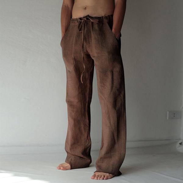 Loose Fit Leisure Trousers Drawstring Elastic Waist Solid Color Linen Straight Pants Long Pants Homewear-Comfort & Reliable
