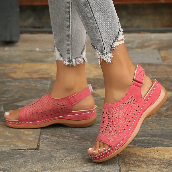 LAST DAY 50% OFF-Womens Casual Peep Toe Hollow Out  Wedges Arch Support Sandals-Comfort & Reliable