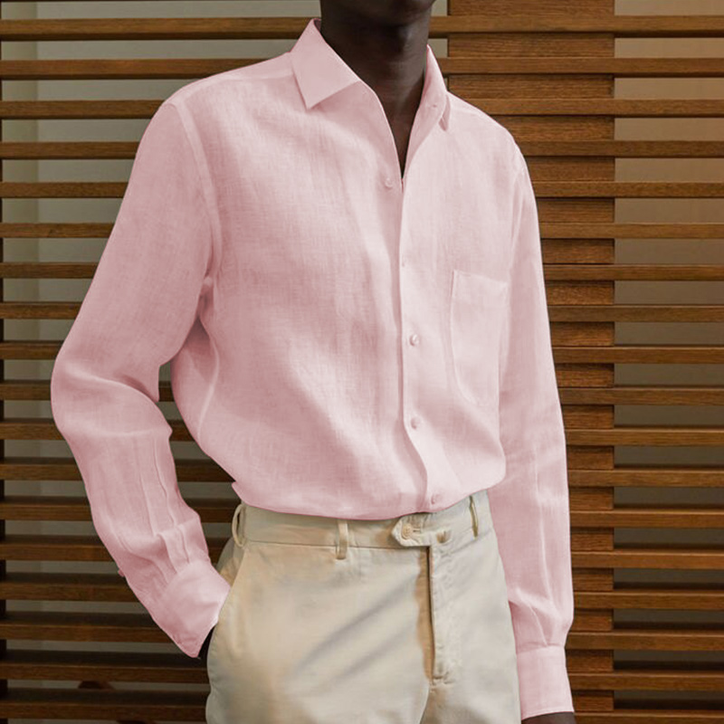 Men's classic casual cotton linen solid color shirt-Comfort & Reliable