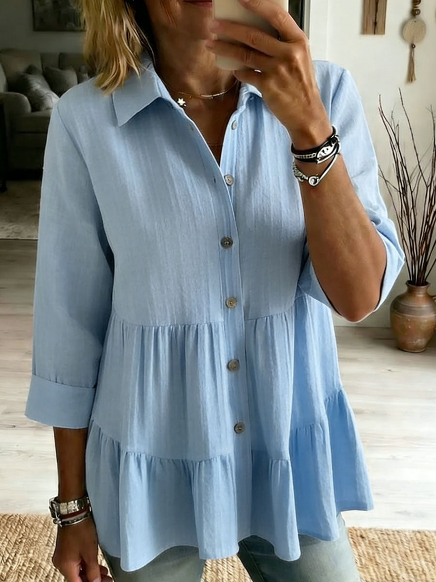 Women's Cotton Linen Loose Solid Color Half Sleeves Shirt