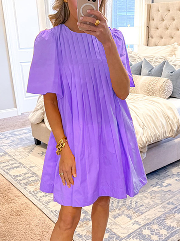 NEW🔥 Loose Round Neck Pleated Dress- Tax Free