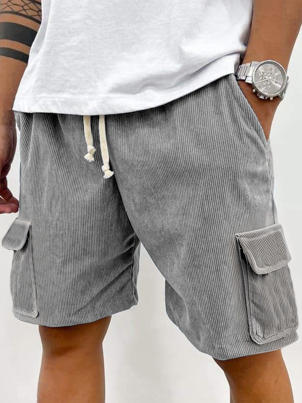 Men's Corduroy Stylish Multi-Pocket Lace Up Utility Casual Cargo Shorts-Comfort & Reliable