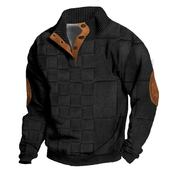 Men's Vintage Country Cashmere Knitted Elbow Patch Henley Stand Collar Sweatshirt-Comfort & Reliable