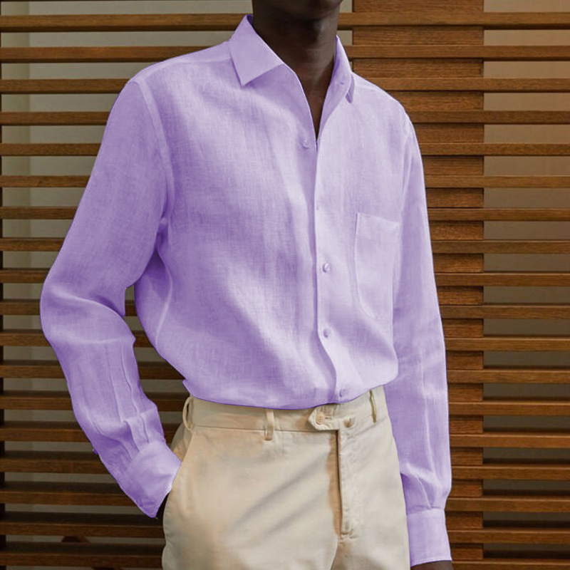 Men's classic casual cotton linen solid color shirt-Comfort & Reliable