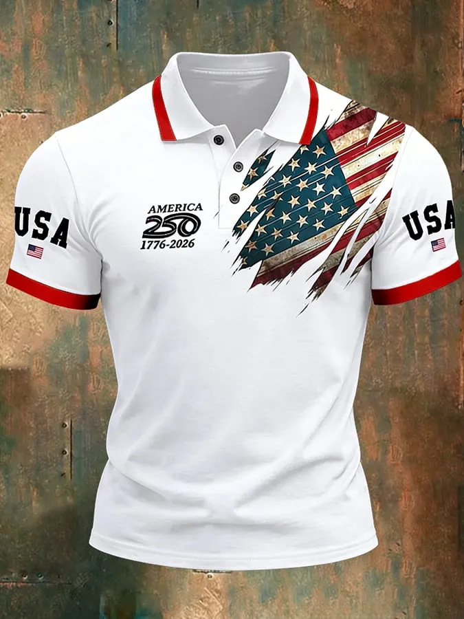 Men's American 250th Anniversary Print Casual Polo Shirt