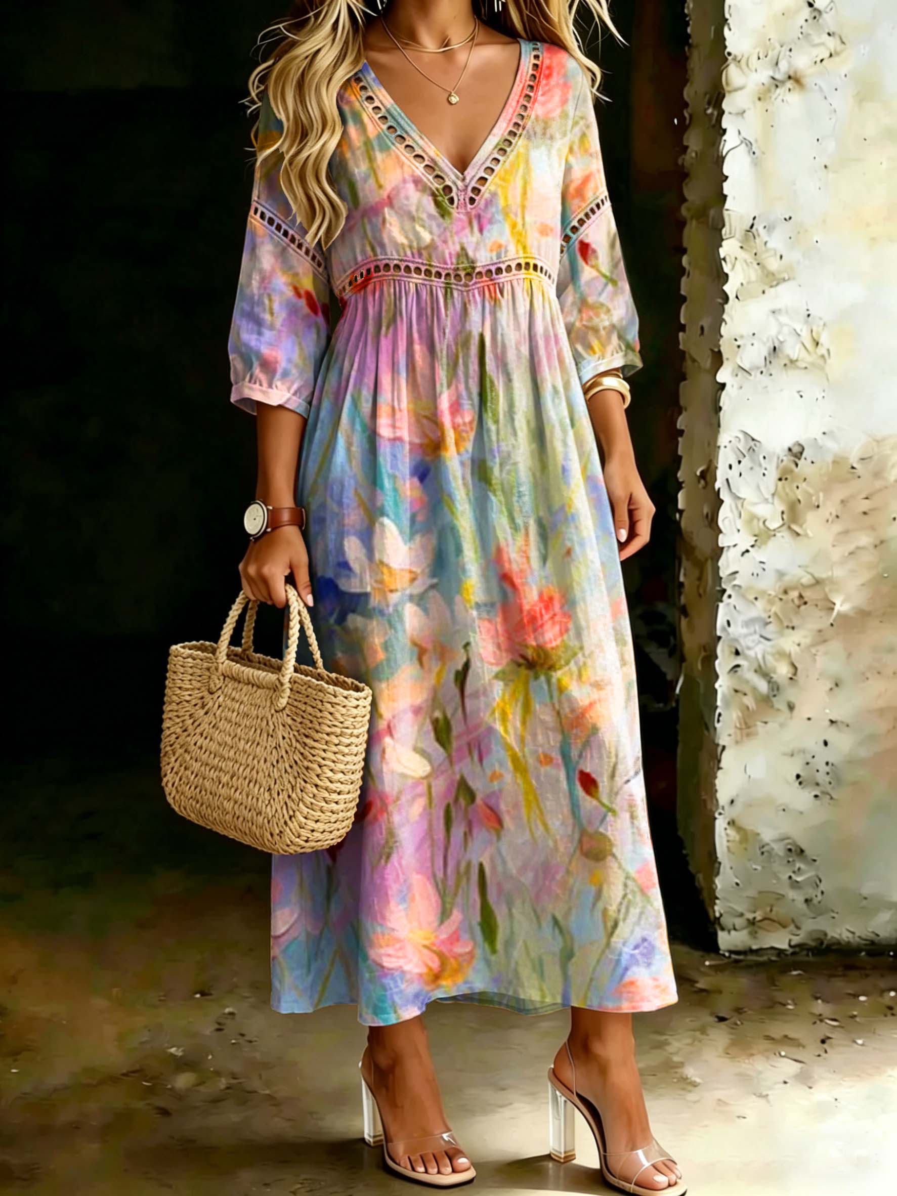 Women's Colorful Gradient Floral Casual Stylish Vacation Cotton Dress