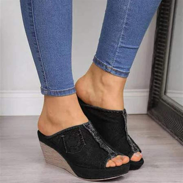 😍Last Day 50% OFF😍-Women's Denim Casual Wedge Heels Platform Sandals-Comfort & Reliable
