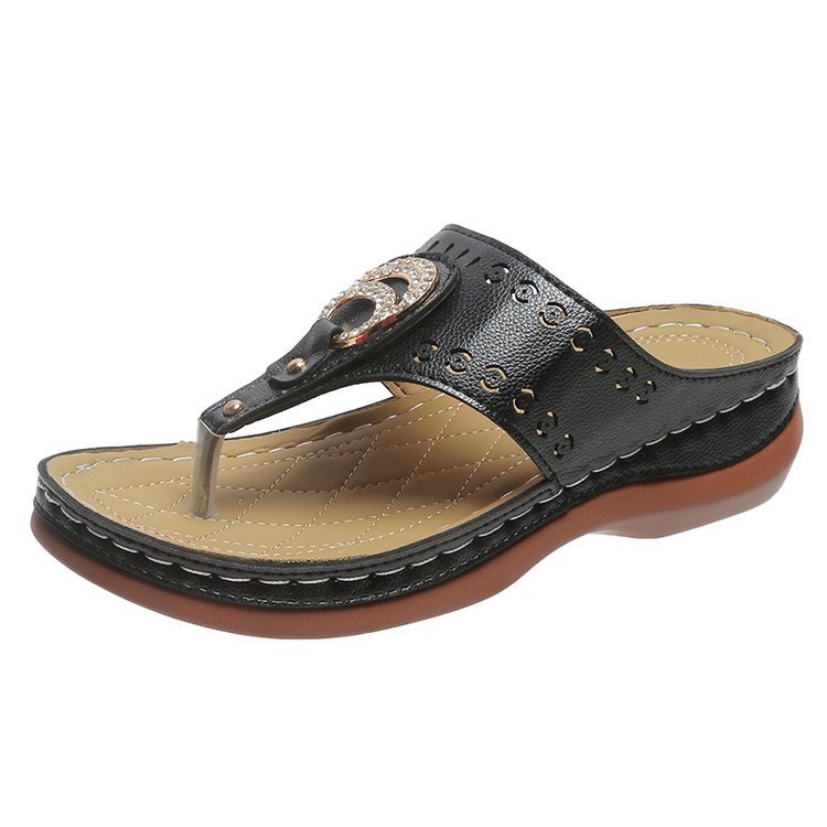 2025 Slope Heel Metal Comfort Flip Flops Orthopedic Foot Support Sanda-Comfort & Reliable