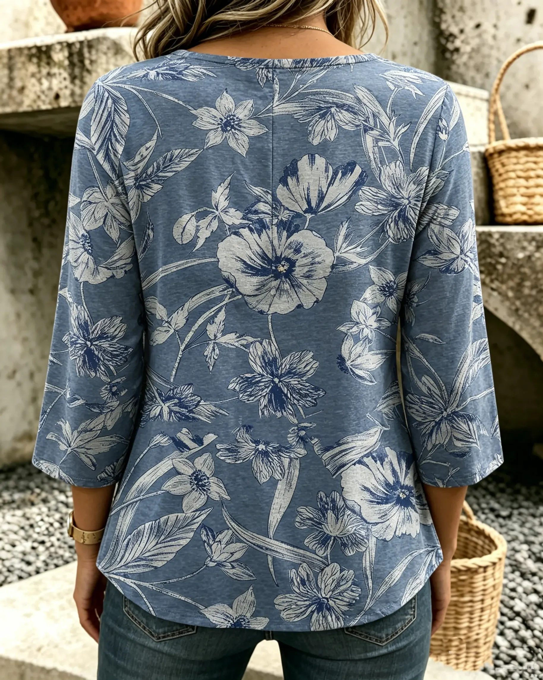 Women's Vintage Floral Print Casual Bow-knot Tie Shirt