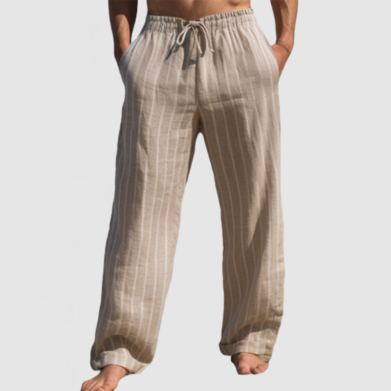 Men's Summer Vacation Striped Cotton Linen Beach Trousers-Comfort & Reliable