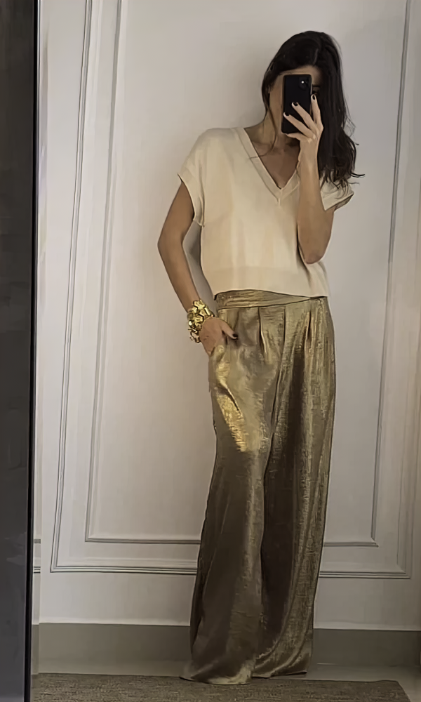 Women's Smooth Satin Half-sleeved Top and Pant Suit Two-piece-Comfort & Reliable