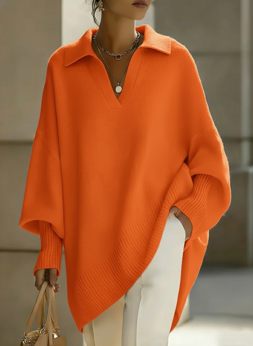 🎄 New Arrivals🔥 Women's Solid Color V-neck Long-sleeved Casual Loose-fitting Knitted Pullover Sweater