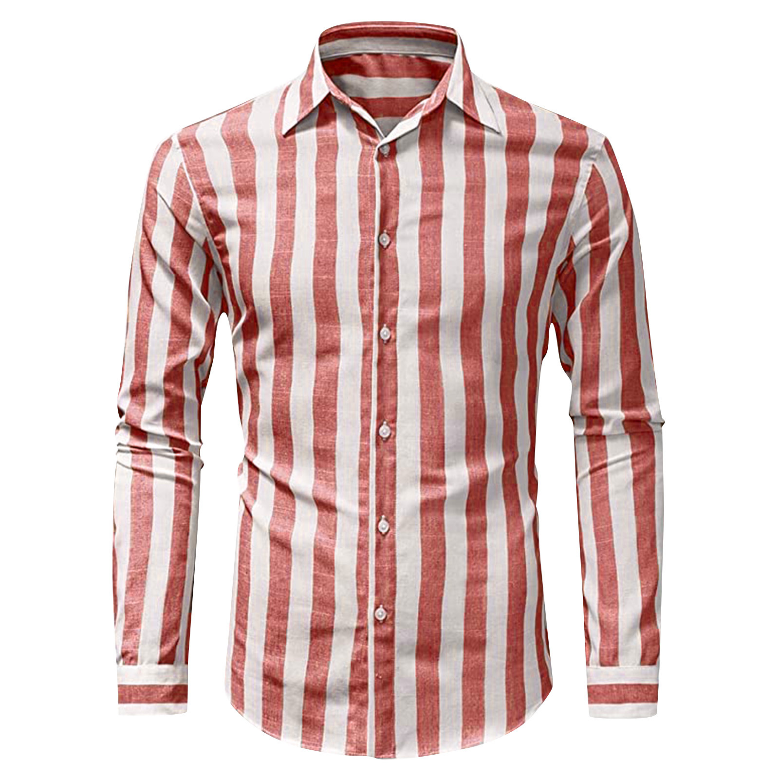 Men Fashion Casual Striped Print Cotton Linen Buckle Turn Down Collar Long Sleeve Shirt-Comfort & Reliable