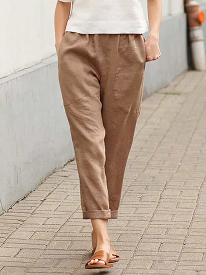 Women's Cotton Linen Solid Color Loose Pocket Harem Pants-Comfort & Reliable
