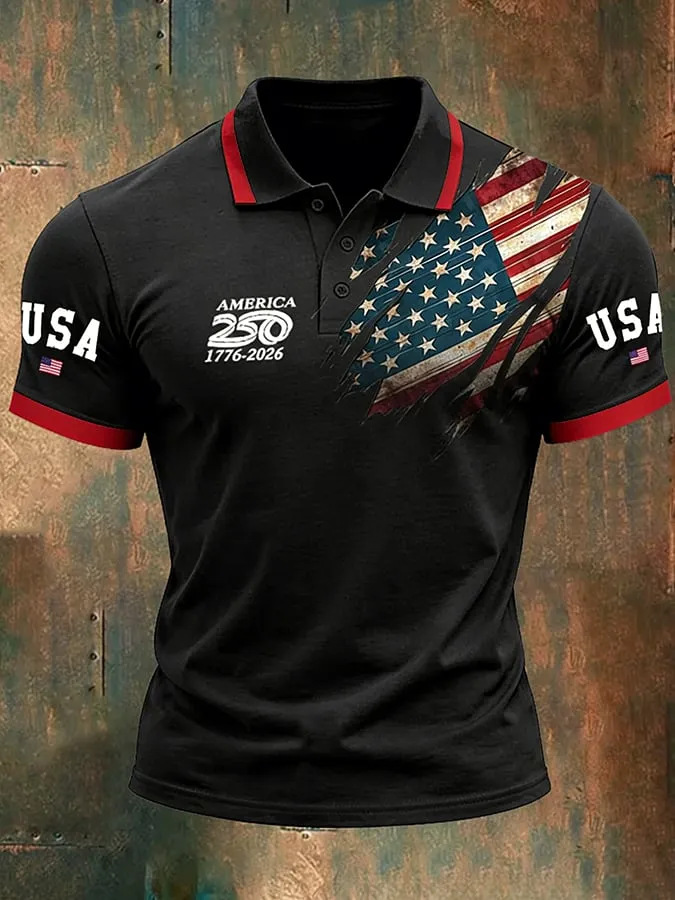 Men's American 250th Anniversary Print Casual Polo Shirt