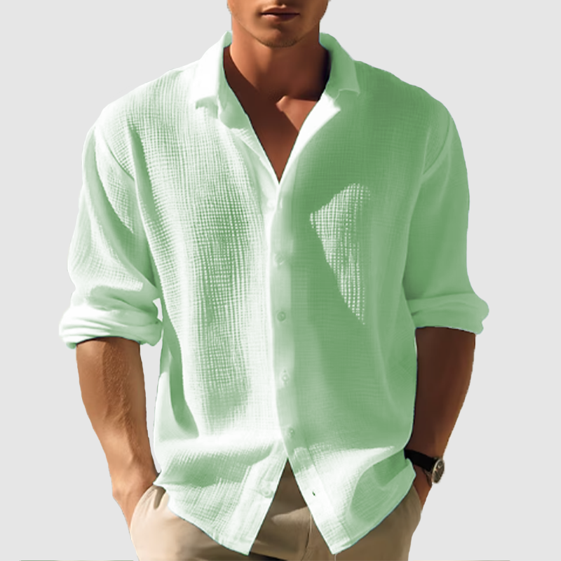 Men's  casual lapel solid color long sleeve button top-Comfort & Reliable