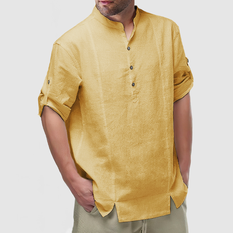 Men's Daily Cotton Linen Long Sleeve Henley Shirt-Comfort & Reliable