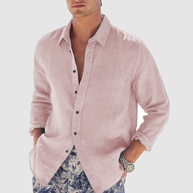 Men's lapel solid color long sleeve shirt loose casual shirt-Comfort & Reliable