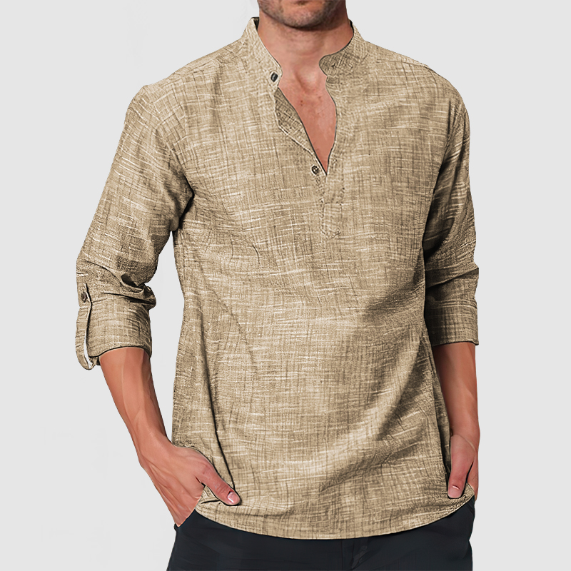 Men's Casual Linen Long Sleeve Henley Shirt-Comfort & Reliable