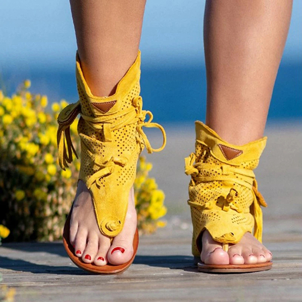 😍Last Day 50% OFF😍-Womens Back Strappy Retro Bohemian Tassel Sandals-Comfort & Reliable