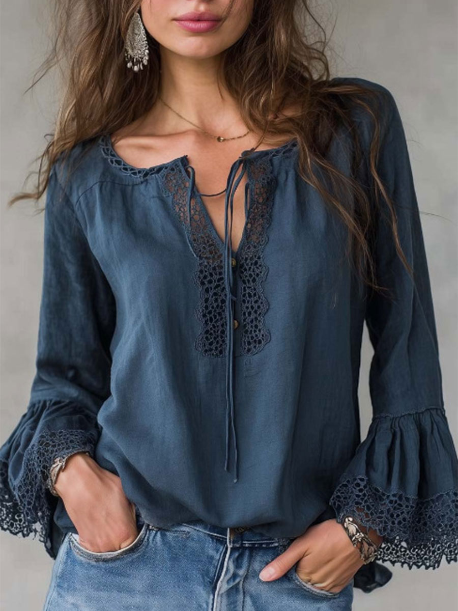 Women's Retro Lace-collar Cotton-linen Shirt