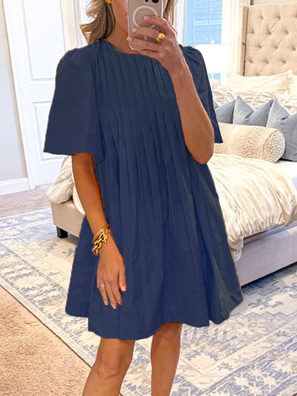 NEW🔥 Loose Round Neck Pleated Dress- Tax Free