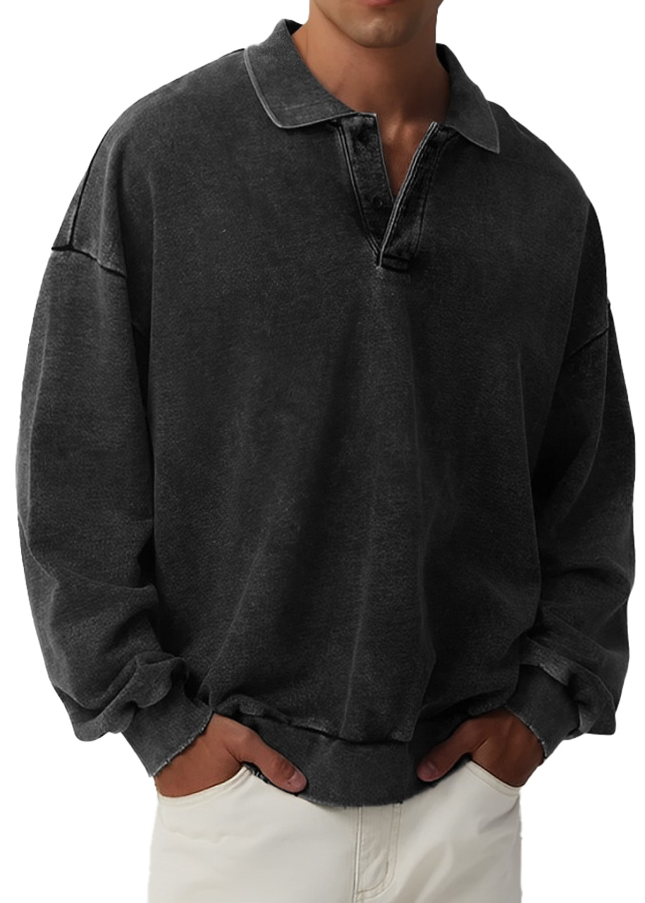 Men's Retro Fashion Distressed Lapel Long Sleeve Polo Sweatshirt-Comfort & Reliable